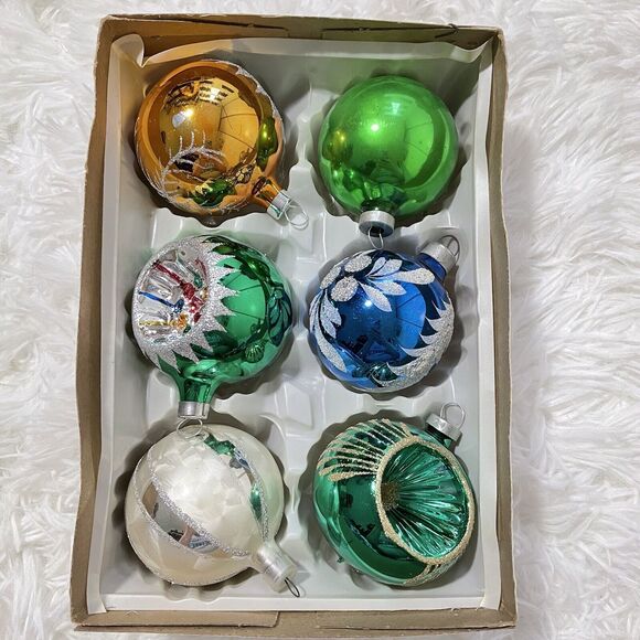 Lot of 6 Hand Mouth Blown Vintage Glass Christmas Ornament 3 in. - Picture 2 of 9